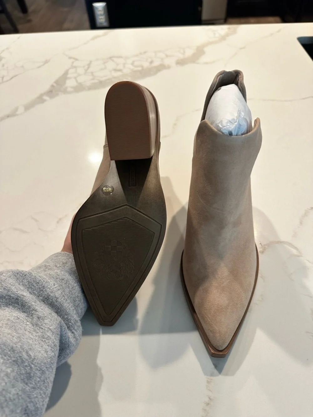 Vince Camuto Taupe Suede Pointed Ankle Booties - Picture 1 of 3